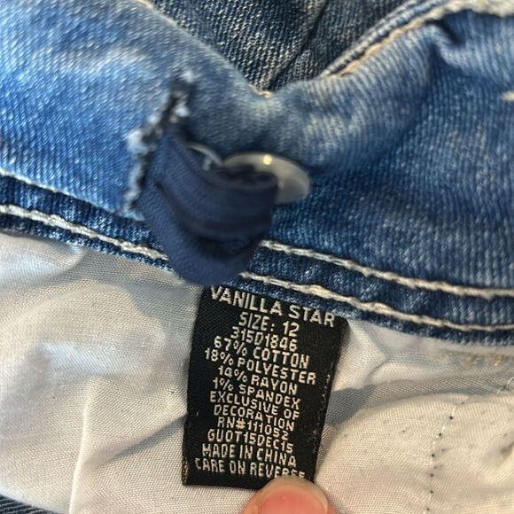 Vanilla Star Girls Faded Fringed Double Button Adjustable Jean Shorts Size 12 - Picture 5 of 7